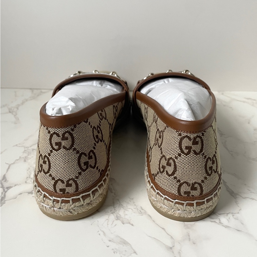 New Gucci Womens Espadrilles Brown Camel GG Canvas Size 38 - Picture 8 of 13